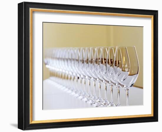 Row of Glasses for Tasting, Chateau Baron Pichon Longueville, Pauillac, Medoc, Bordeaux, France-Per Karlsson-Framed Photographic Print