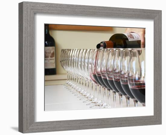 Row of Glasses for Tasting, Chateau Baron Pichon Longueville, Pauillac, Medoc, Bordeaux, France-Per Karlsson-Framed Photographic Print