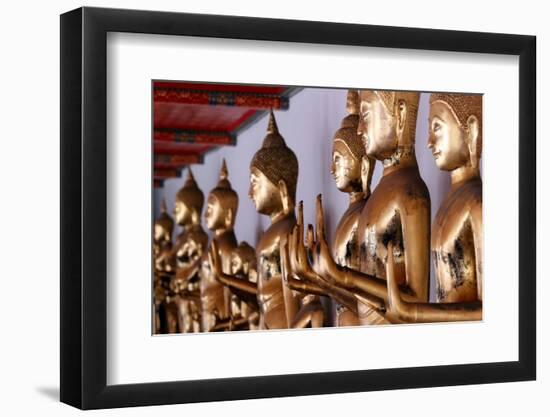 Row of golden Buddha statues, meditation, Wat Pho (Temple of the Reclining Buddha), Bangkok-Godong-Framed Photographic Print