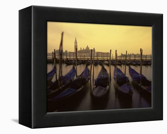 Row of Gondolas at Dawn, San Giorgio Maggiore, Venice, Veneto, Italy, Europe-Jochen Schlenker-Framed Premier Image Canvas