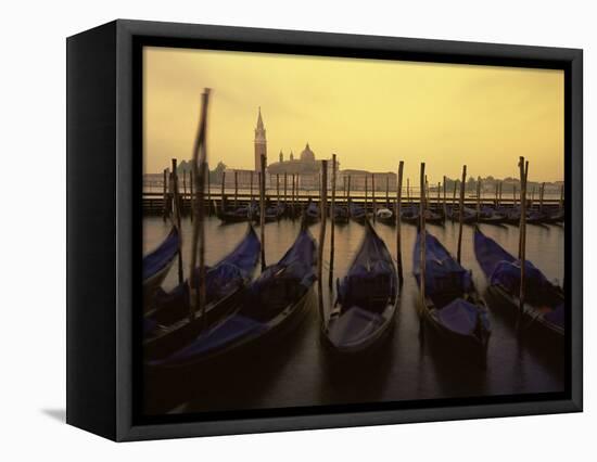 Row of Gondolas at Dawn, San Giorgio Maggiore, Venice, Veneto, Italy, Europe-Jochen Schlenker-Framed Premier Image Canvas