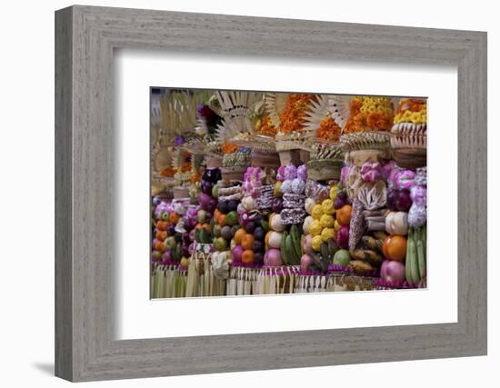 Row of Offerings at Pura Samuan Tiga Temple, Bedulu, Bali, Indonesia-Jaynes Gallery-Framed Photographic Print