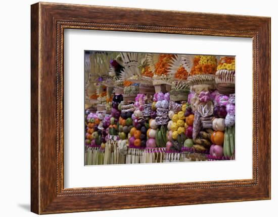 Row of Offerings at Pura Samuan Tiga Temple, Bedulu, Bali, Indonesia-Jaynes Gallery-Framed Photographic Print