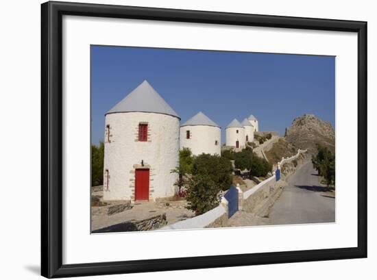 Row of Old Windmills on Pitiki Hill Below Panteli Castle, Greek Islands-Nick Upton-Framed Photographic Print