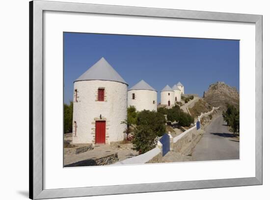 Row of Old Windmills on Pitiki Hill Below Panteli Castle, Greek Islands-Nick Upton-Framed Photographic Print