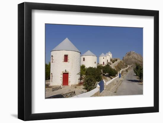 Row of Old Windmills on Pitiki Hill Below Panteli Castle, Greek Islands-Nick Upton-Framed Photographic Print