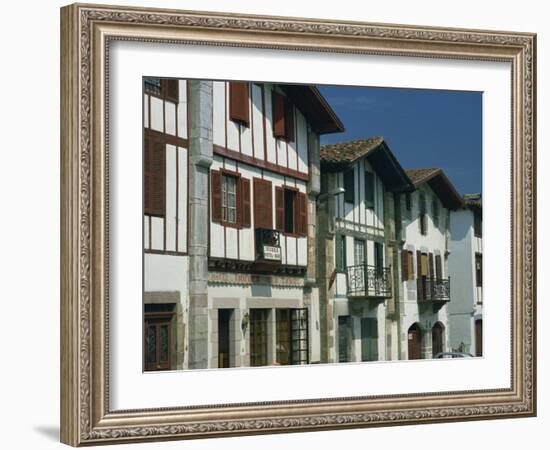 Row of Traditional Buildings in the Village of Ainhoa in the Pyrenees in Aquitaine, France-Michael Busselle-Framed Photographic Print