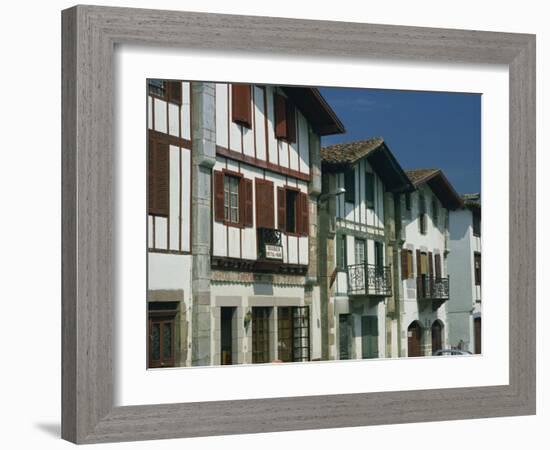 Row of Traditional Buildings in the Village of Ainhoa in the Pyrenees in Aquitaine, France-Michael Busselle-Framed Photographic Print