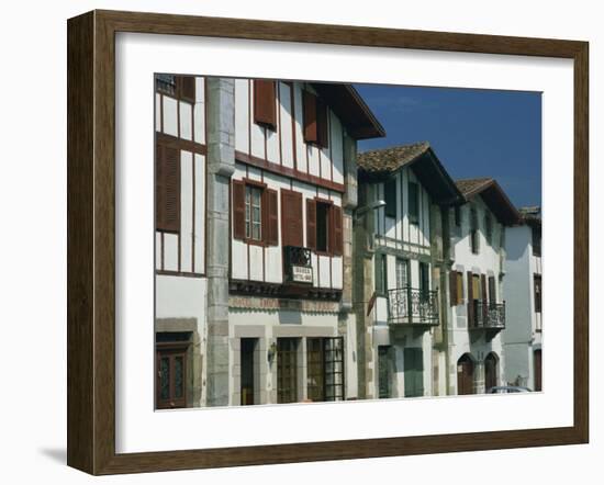 Row of Traditional Buildings in the Village of Ainhoa in the Pyrenees in Aquitaine, France-Michael Busselle-Framed Photographic Print