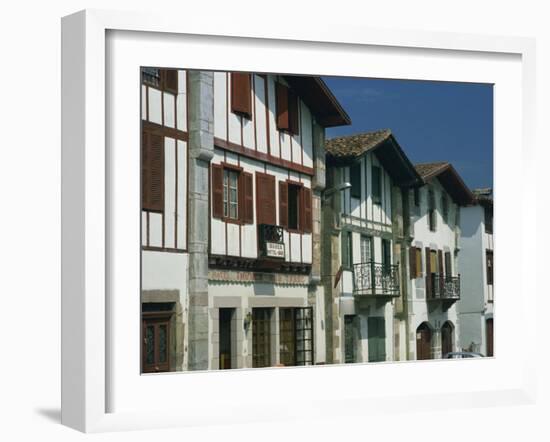 Row of Traditional Buildings in the Village of Ainhoa in the Pyrenees in Aquitaine, France-Michael Busselle-Framed Photographic Print