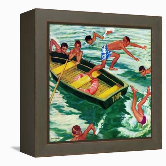 "Rowboat Diving", July 12, 1952-Mead Schaeffer-Framed Premier Image Canvas
