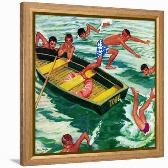 "Rowboat Diving", July 12, 1952-Mead Schaeffer-Framed Premier Image Canvas