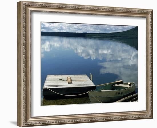 Rowboat Moored at Edge of Lake Showing Reflections of Clouds in Its Still Waters, in New England-Dmitri Kessel-Framed Photographic Print