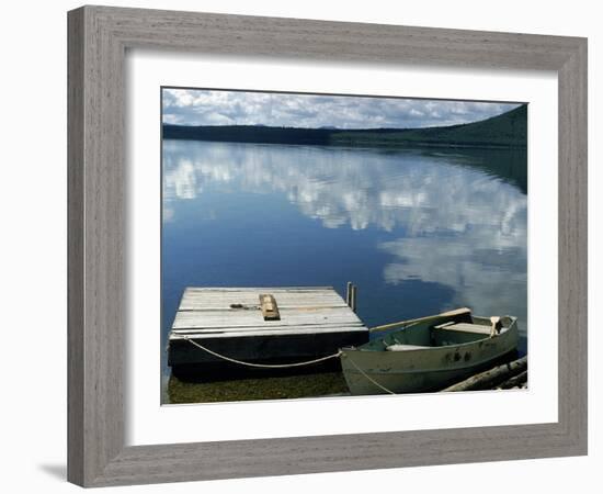 Rowboat Moored at Edge of Lake Showing Reflections of Clouds in Its Still Waters, in New England-Dmitri Kessel-Framed Photographic Print