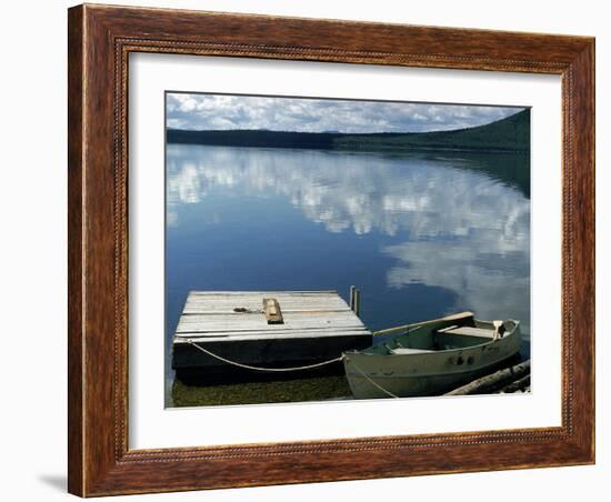 Rowboat Moored at Edge of Lake Showing Reflections of Clouds in Its Still Waters, in New England-Dmitri Kessel-Framed Photographic Print