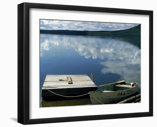 Rowboat Moored at Edge of Lake Showing Reflections of Clouds in Its Still Waters, in New England-Dmitri Kessel-Framed Photographic Print