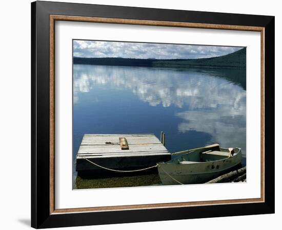 Rowboat Moored at Edge of Lake Showing Reflections of Clouds in Its Still Waters, in New England-Dmitri Kessel-Framed Photographic Print