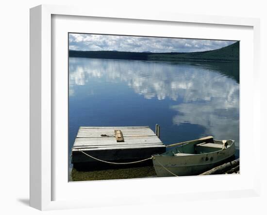 Rowboat Moored at Edge of Lake Showing Reflections of Clouds in Its Still Waters, in New England-Dmitri Kessel-Framed Photographic Print