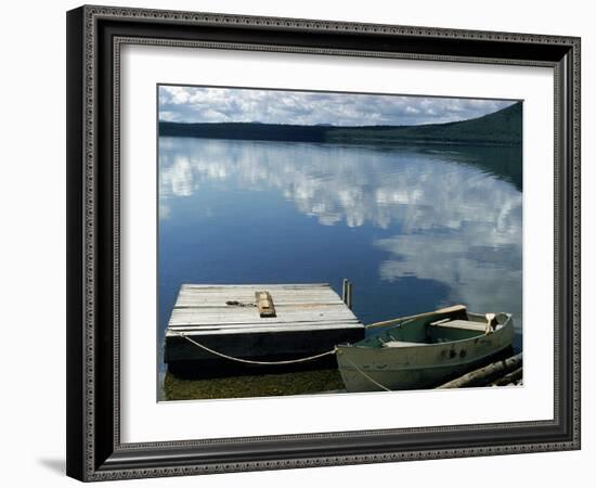 Rowboat Moored at Edge of Lake Showing Reflections of Clouds in Its Still Waters, in New England-Dmitri Kessel-Framed Photographic Print