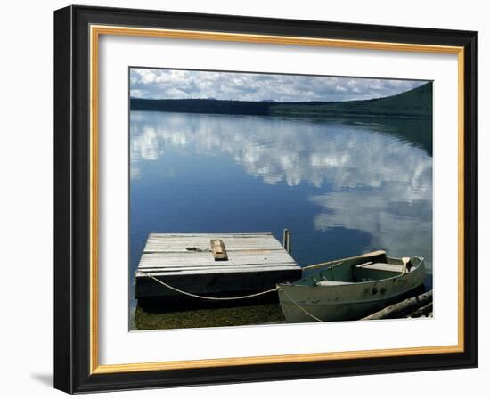 Rowboat Moored at Edge of Lake Showing Reflections of Clouds in Its Still Waters, in New England-Dmitri Kessel-Framed Photographic Print