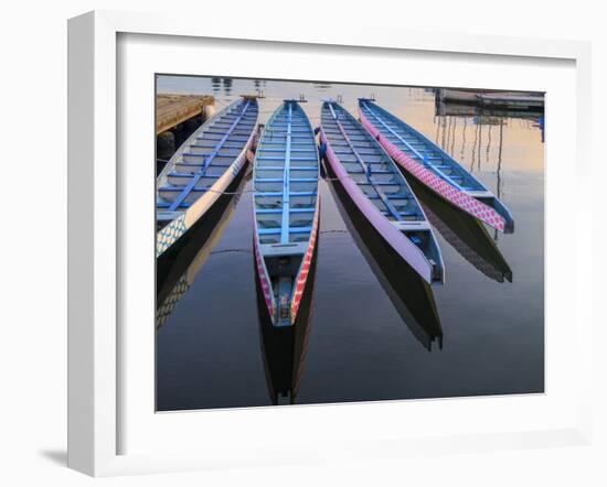 Rowboats moored at Lake Merritt, Oakland, Alameda County, California, USA-Panoramic Images-Framed Photographic Print