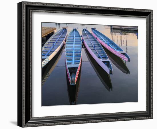 Rowboats moored at Lake Merritt, Oakland, Alameda County, California, USA-Panoramic Images-Framed Photographic Print