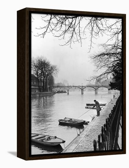 Rowboats Tied Up Along the Seine River-Ed Clark-Framed Premier Image Canvas