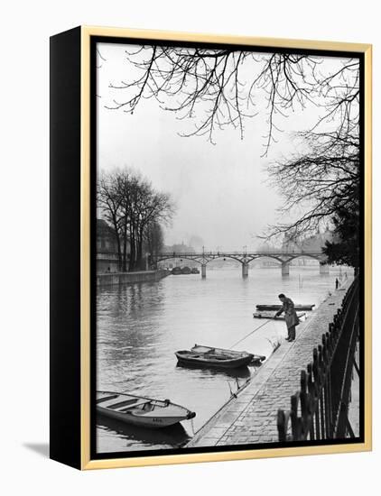 Rowboats Tied Up Along the Seine River-Ed Clark-Framed Premier Image Canvas