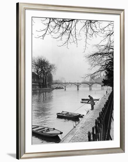 Rowboats Tied Up Along the Seine River-Ed Clark-Framed Premium Photographic Print