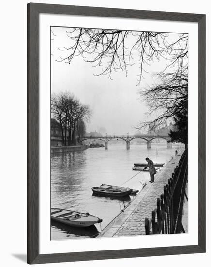 Rowboats Tied Up Along the Seine River-Ed Clark-Framed Premium Photographic Print