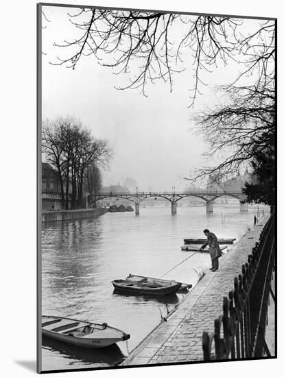 Rowboats Tied Up Along the Seine River-Ed Clark-Mounted Photographic Print