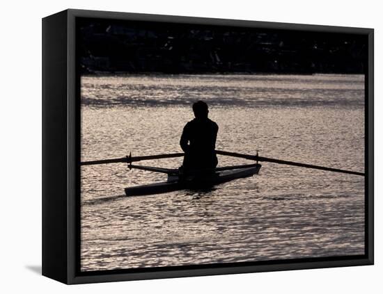 Rower in Portage Bay, Seattle, Washington, USA-William Sutton-Framed Premier Image Canvas