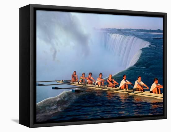 Rowers Hang Over the Edge at Niagra Falls, US-Canada Border-Janis Miglavs-Framed Premier Image Canvas