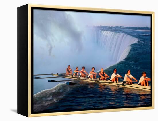 Rowers Hang Over the Edge at Niagra Falls, US-Canada Border-Janis Miglavs-Framed Premier Image Canvas