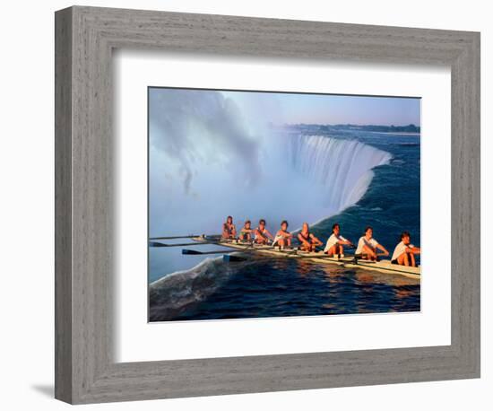 Rowers Hang Over the Edge at Niagra Falls, US-Canada Border-Janis Miglavs-Framed Photographic Print