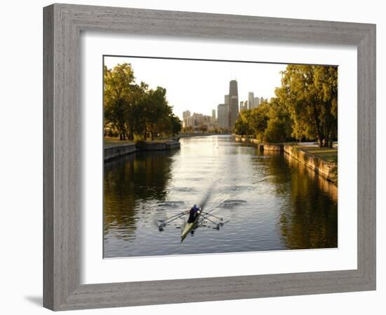 Rowers in Lincoln Park lagoon at dawn, Chicago, Illinois, USA-Alan Klehr-Framed Photographic Print