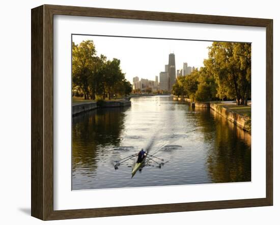 Rowers in Lincoln Park lagoon at dawn, Chicago, Illinois, USA-Alan Klehr-Framed Photographic Print