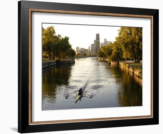 Rowers in Lincoln Park lagoon at dawn, Chicago, Illinois, USA-Alan Klehr-Framed Photographic Print