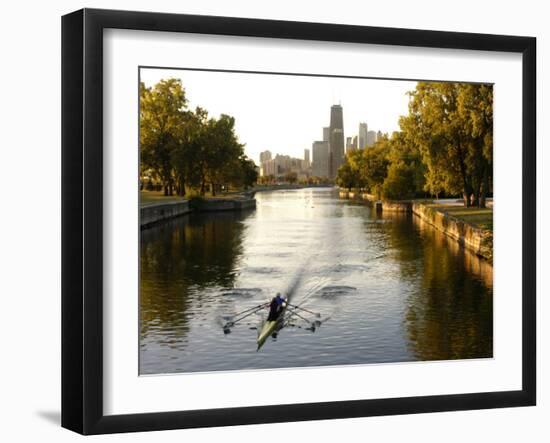 Rowers in Lincoln Park lagoon at dawn, Chicago, Illinois, USA-Alan Klehr-Framed Photographic Print