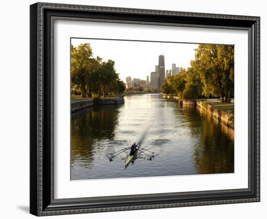 Rowers in Lincoln Park lagoon at dawn, Chicago, Illinois, USA-Alan Klehr-Framed Photographic Print