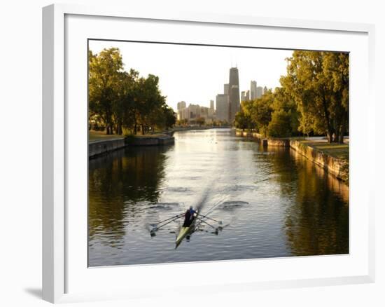 Rowers in Lincoln Park lagoon at dawn, Chicago, Illinois, USA-Alan Klehr-Framed Photographic Print