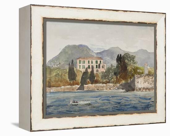 Rowing Barge with the Borbone Flag Approaching a Large House on the Neapolitan Coast-Giacinto Gigante-Framed Premier Image Canvas
