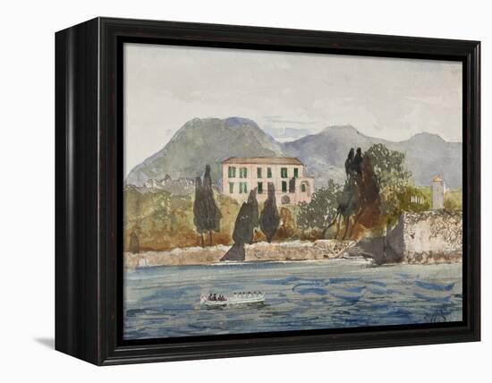 Rowing Barge with the Borbone Flag Approaching a Large House on the Neapolitan Coast-Giacinto Gigante-Framed Premier Image Canvas