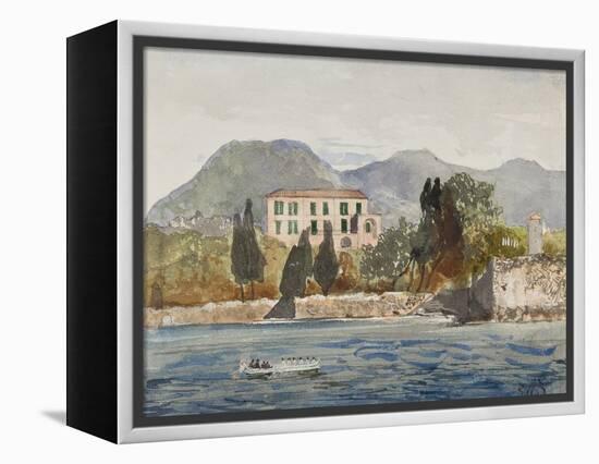 Rowing Barge with the Borbone Flag Approaching a Large House on the Neapolitan Coast-Giacinto Gigante-Framed Premier Image Canvas