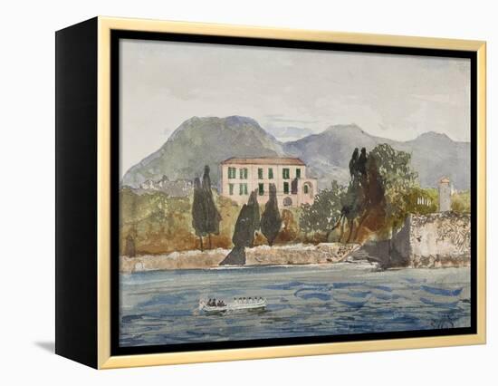 Rowing Barge with the Borbone Flag Approaching a Large House on the Neapolitan Coast-Giacinto Gigante-Framed Premier Image Canvas