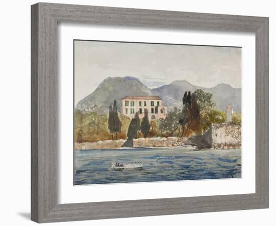 Rowing Barge with the Borbone Flag Approaching a Large House on the Neapolitan Coast-Giacinto Gigante-Framed Giclee Print