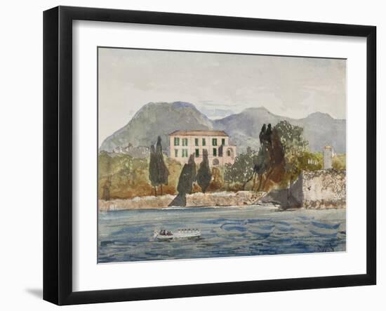 Rowing Barge with the Borbone Flag Approaching a Large House on the Neapolitan Coast-Giacinto Gigante-Framed Giclee Print