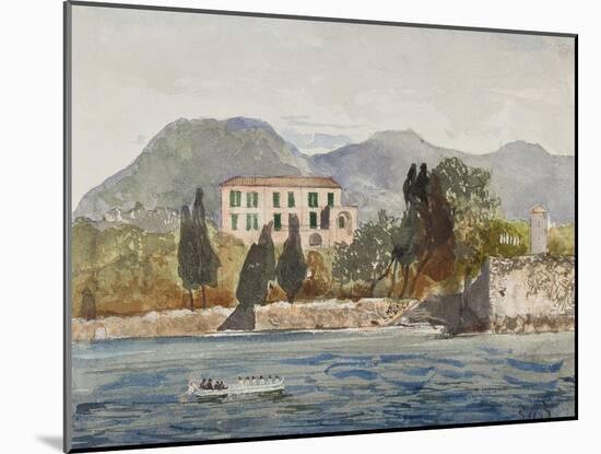 Rowing Barge with the Borbone Flag Approaching a Large House on the Neapolitan Coast-Giacinto Gigante-Mounted Giclee Print