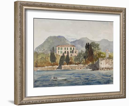 Rowing Barge with the Borbone Flag Approaching a Large House on the Neapolitan Coast-Giacinto Gigante-Framed Premium Giclee Print