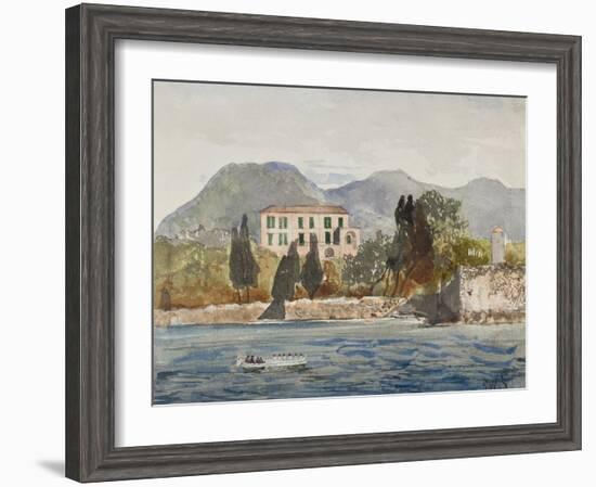 Rowing Barge with the Borbone Flag Approaching a Large House on the Neapolitan Coast-Giacinto Gigante-Framed Premium Giclee Print